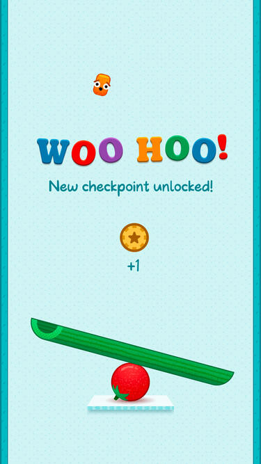 As the player crosses a save point, they are congratulated on their way to the next level and earn a token for the arcade, where they can play mini-games and unlock new skins.