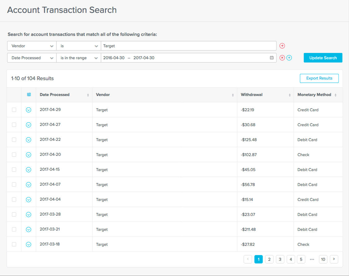 A search interface we wanted to test with a wider audience by converting it to a banking website.